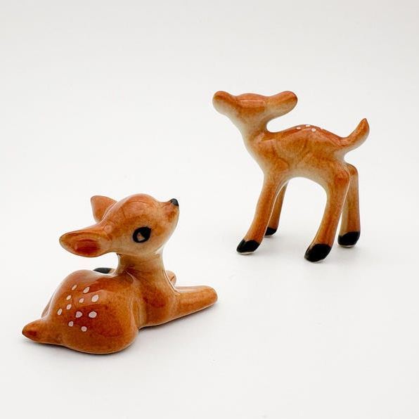Woodland Charm Mini Ceramic Fawn Figurine Set Deer