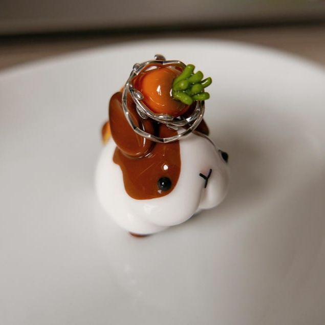 Handmade Chubby Bunny Figurine: Desk Companion with Carrot