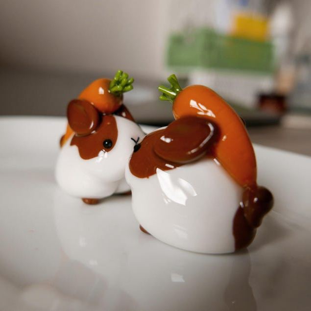 Handmade Chubby Bunny Figurine: Desk Companion with Carrot