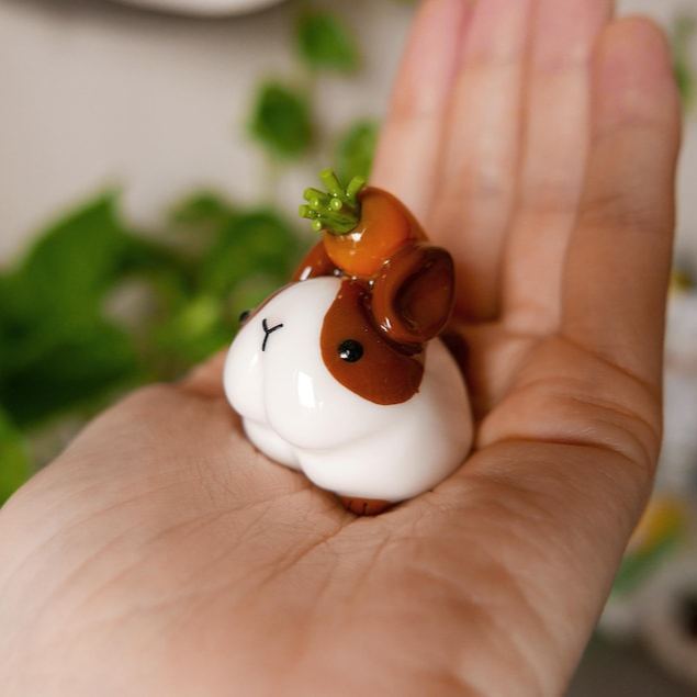 Handmade Chubby Bunny Figurine: Desk Companion with Carrot