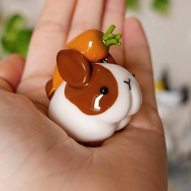 Handmade Chubby Bunny Figurine: Desk Companion with Carrot