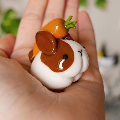 Handmade Chubby Bunny Figurine: Desk Companion with Carrot
