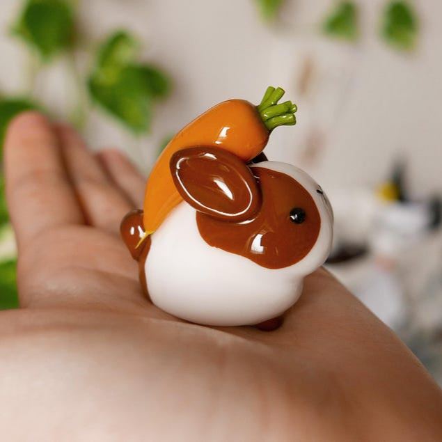 Handmade Chubby Bunny Figurine: Desk Companion with Carrot