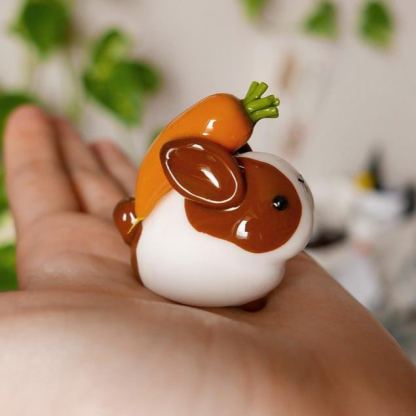 Handmade Chubby Bunny Figurine: Desk Companion with Carrot