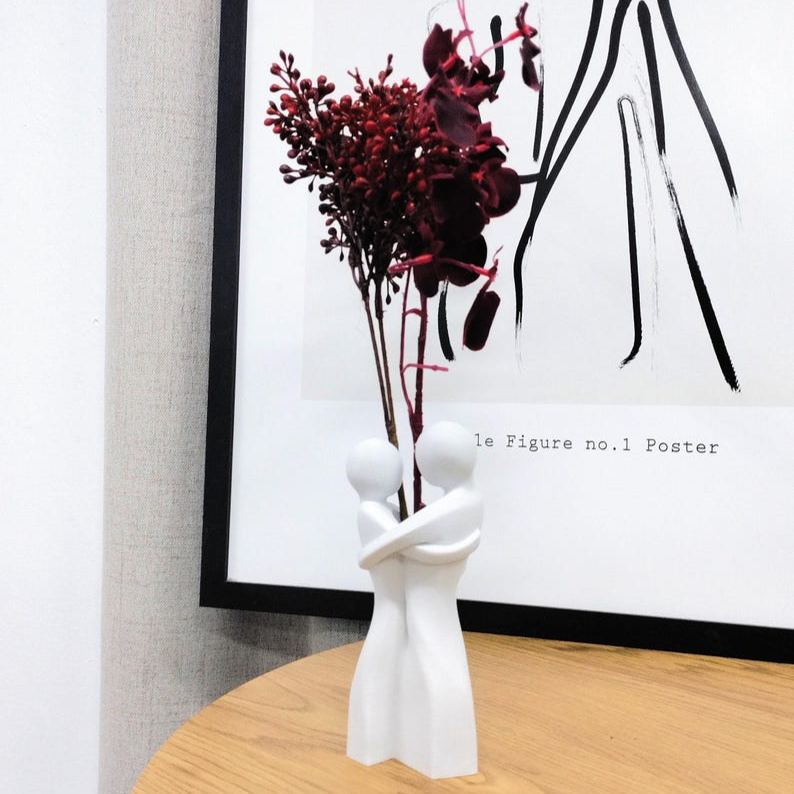 3D Printed Decorative Vase with Embrace Design for Home Decor