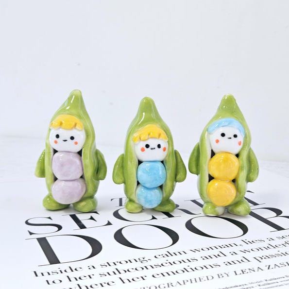 Ceramic Pea Person Figurine Plant Decor Art