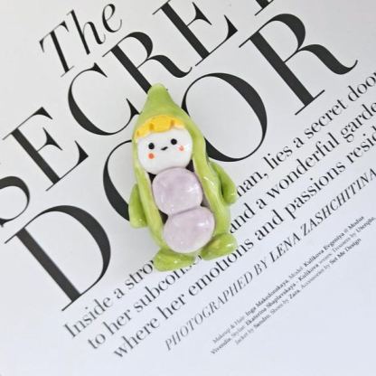 Ceramic Pea Person Figurine Plant Decor Art