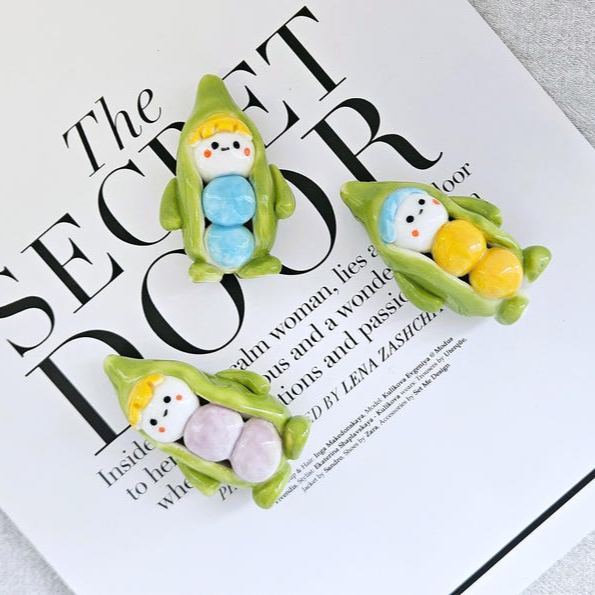 Ceramic Pea Person Figurine Plant Decor Art