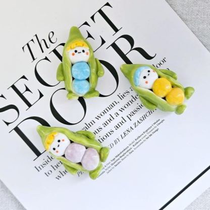 Ceramic Pea Person Figurine Plant Decor Art