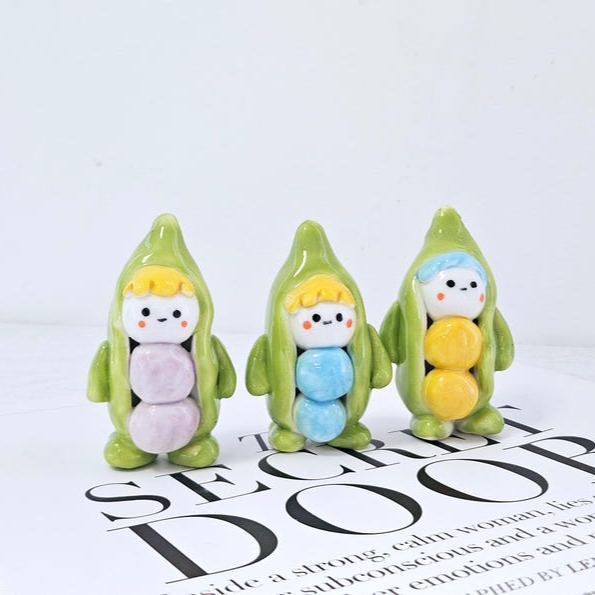 Ceramic Pea Person Figurine Plant Decor Art