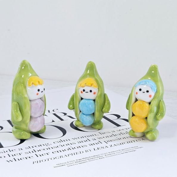 Ceramic Pea Person Figurine Plant Decor Art
