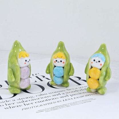 Ceramic Pea Person Figurine Plant Decor Art