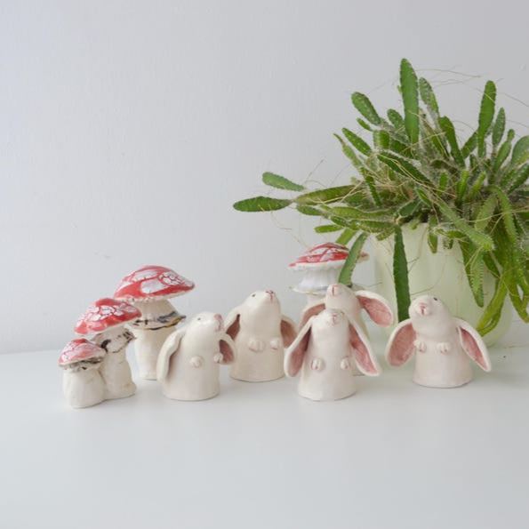 Ceramic Bunny Figurine White Bunny Family Hare Ornament