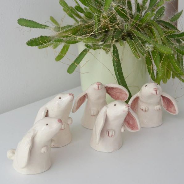 Ceramic Bunny Figurine White Bunny Family Hare Ornament