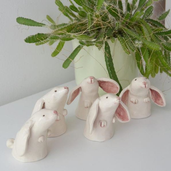 Ceramic Bunny Figurine White Bunny Family Hare Ornament