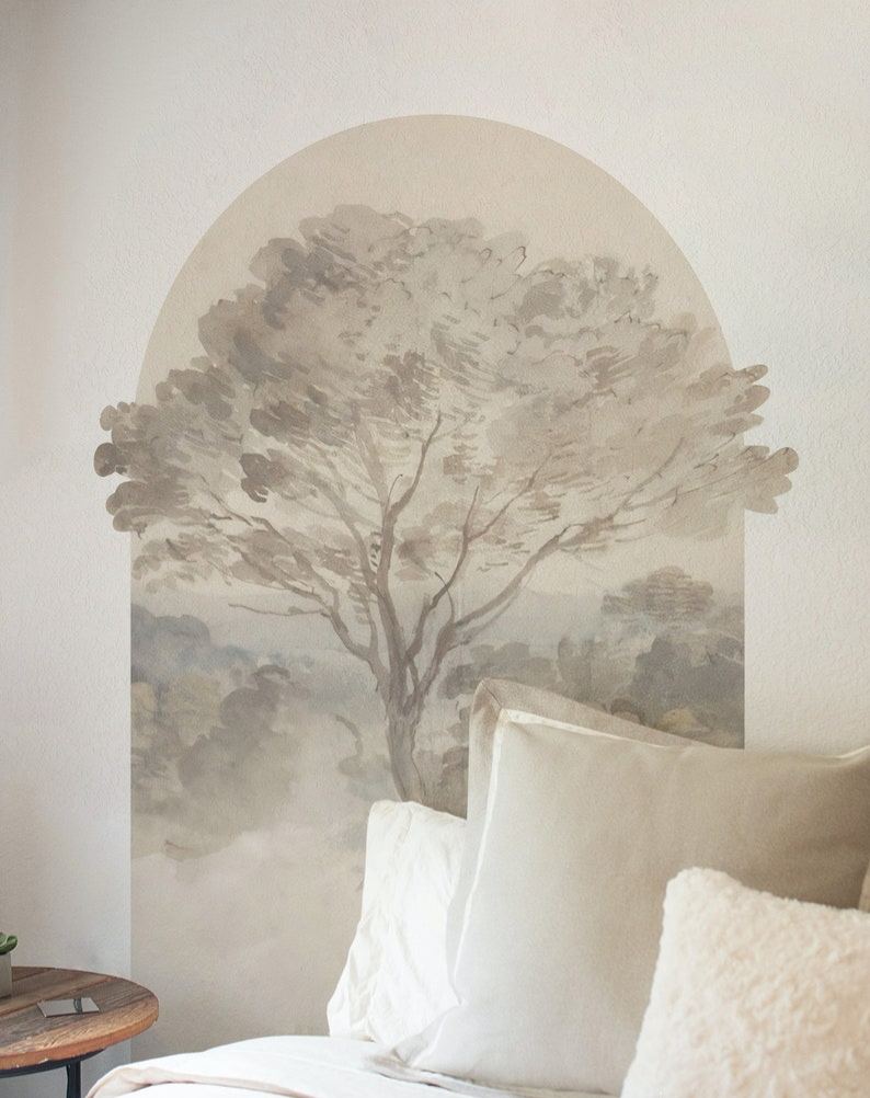 Tree scenic 3D arch wall sticker, Temporary semi-circle shape headboard, Watercolor decal home decor