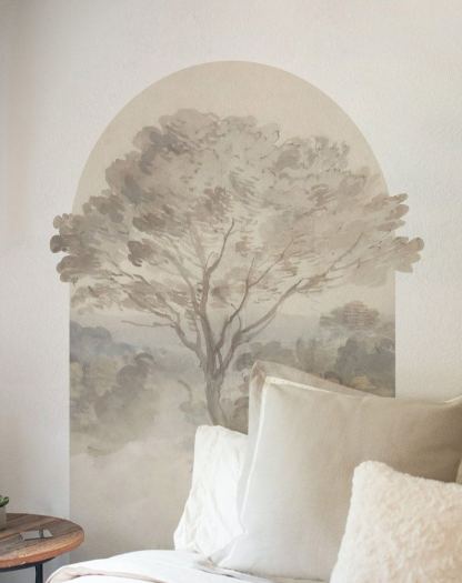 Tree scenic 3D arch wall sticker, Temporary semi-circle shape headboard, Watercolor decal home decor