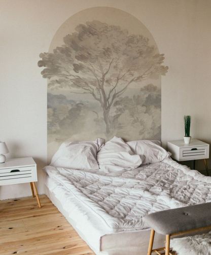 Tree scenic 3D arch wall sticker, Temporary semi-circle shape headboard, Watercolor decal home decor
