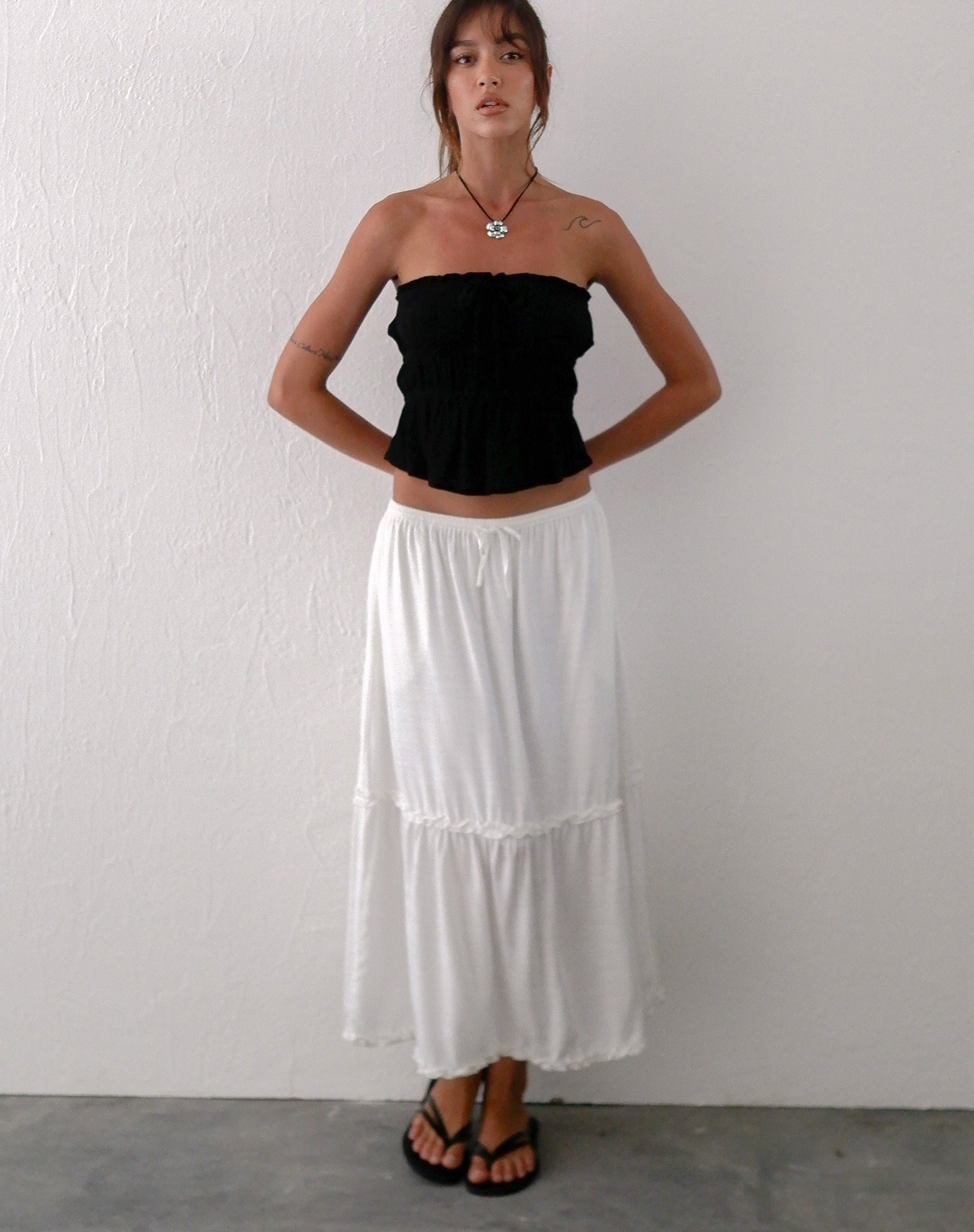 Iyana Midi Skirt in Off White-Nico Sky