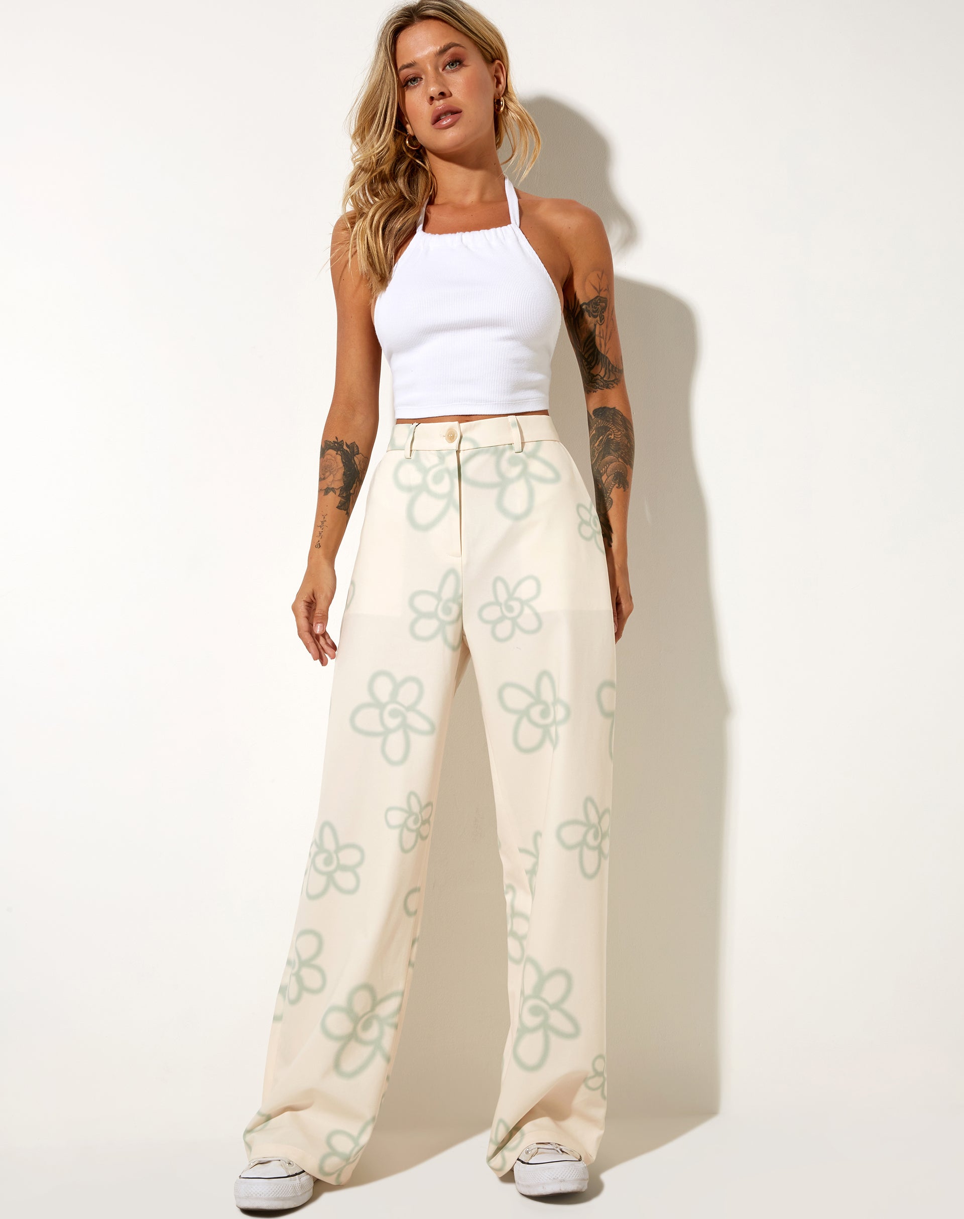 Abba Trouser in Tailoring Graffiti Flower Cream-Nico Sky