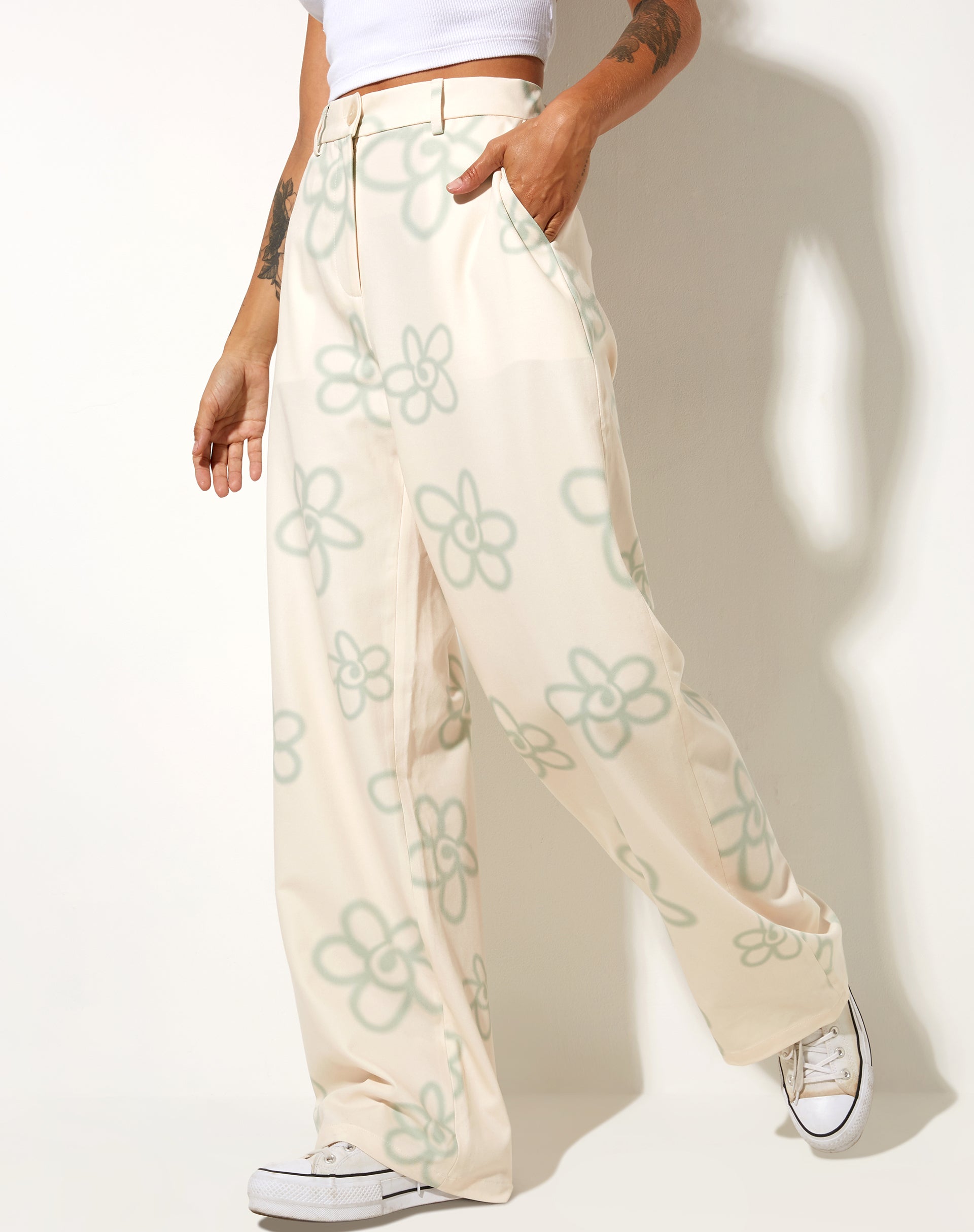 Abba Trouser in Tailoring Graffiti Flower Cream-Nico Sky