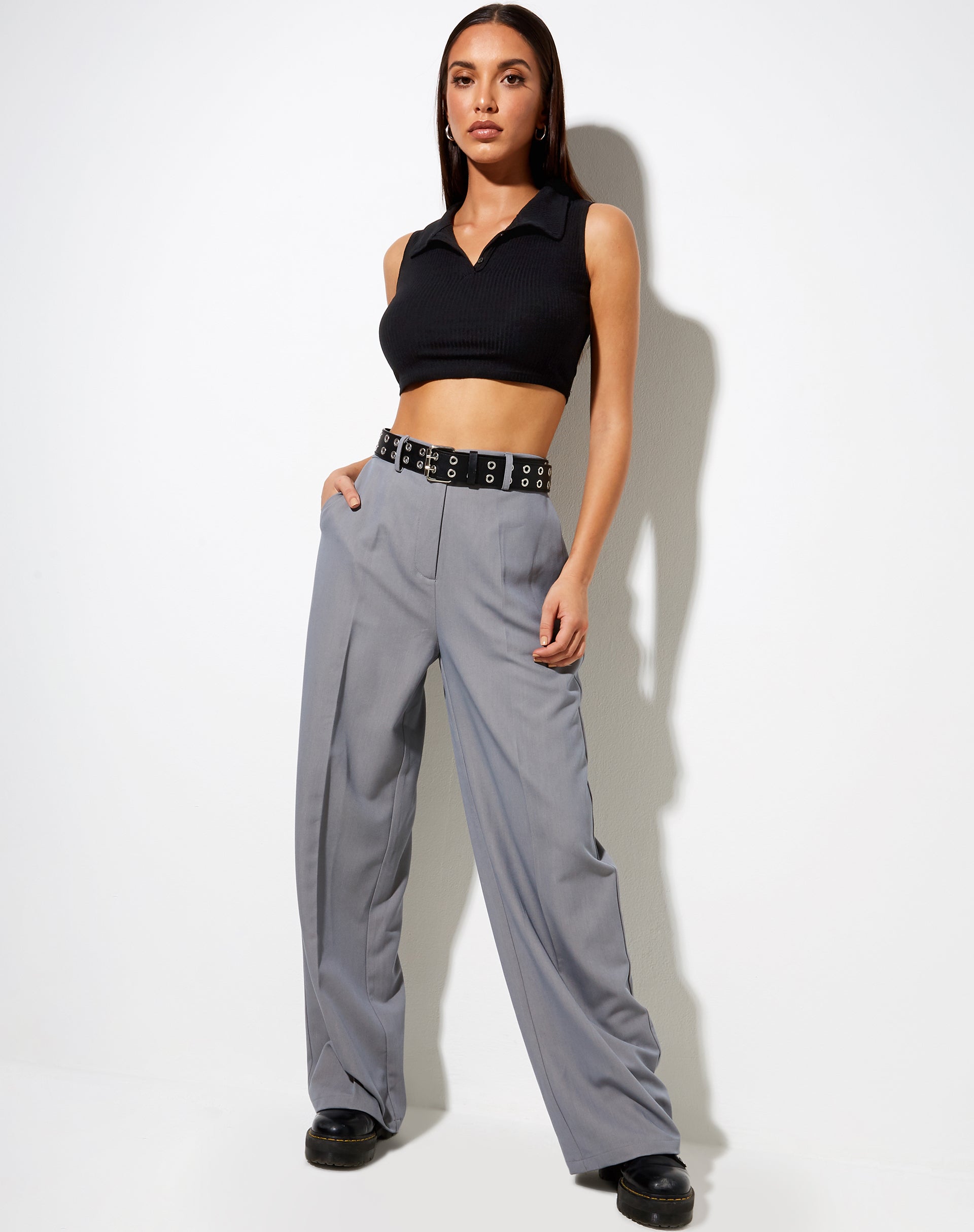 Abba Trouser in Grey-Nico Sky