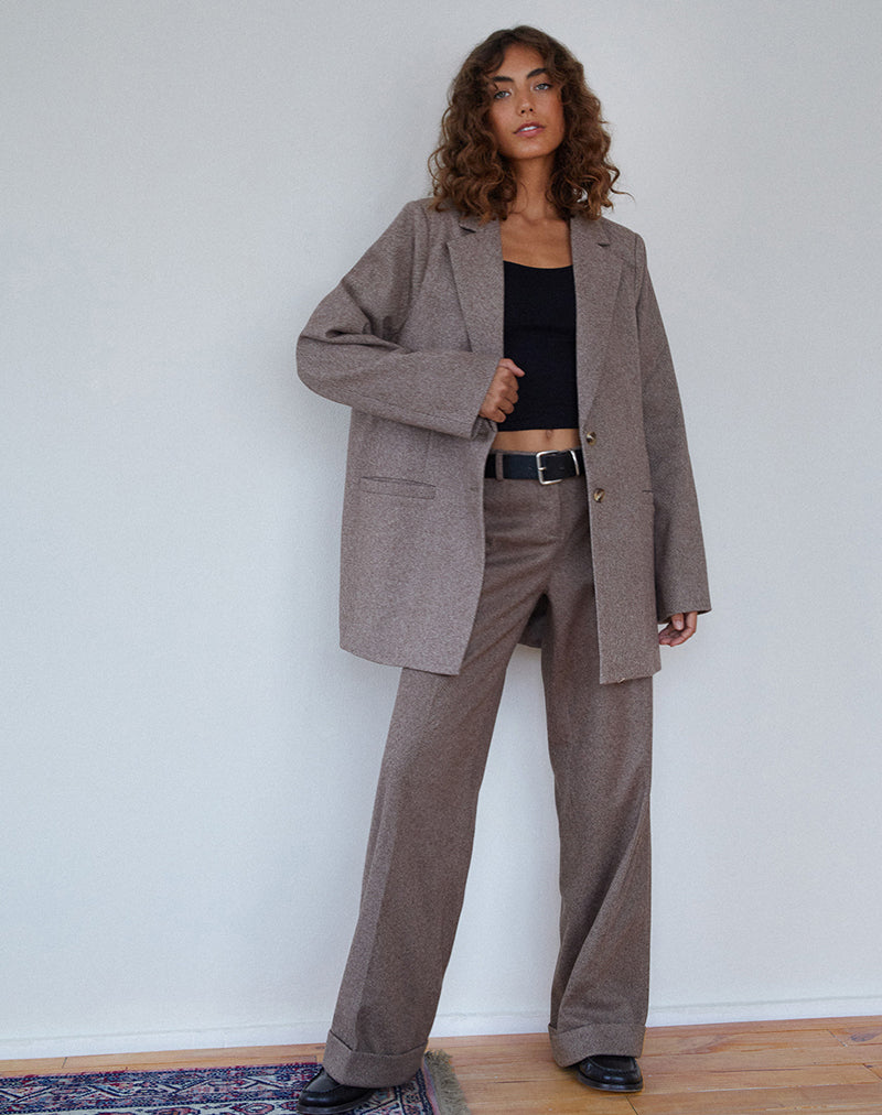 Abdel Faux Wool Tailored Trouser in Walnut-Nico Sky