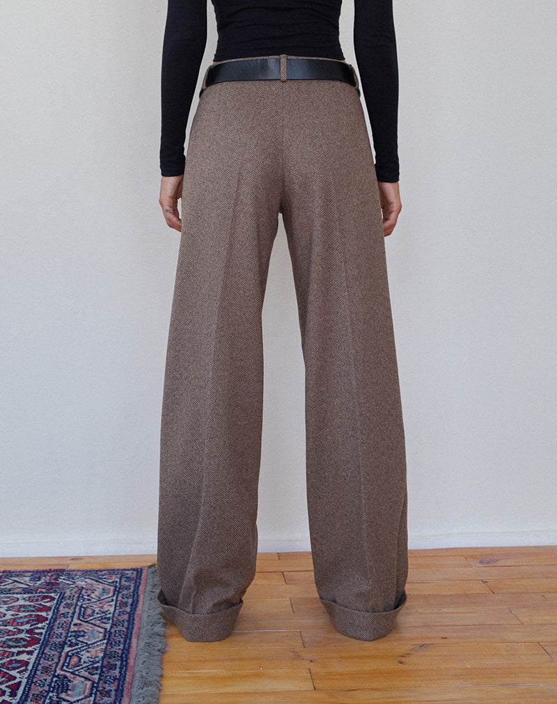 Abdel Faux Wool Tailored Trouser in Walnut-Nico Sky