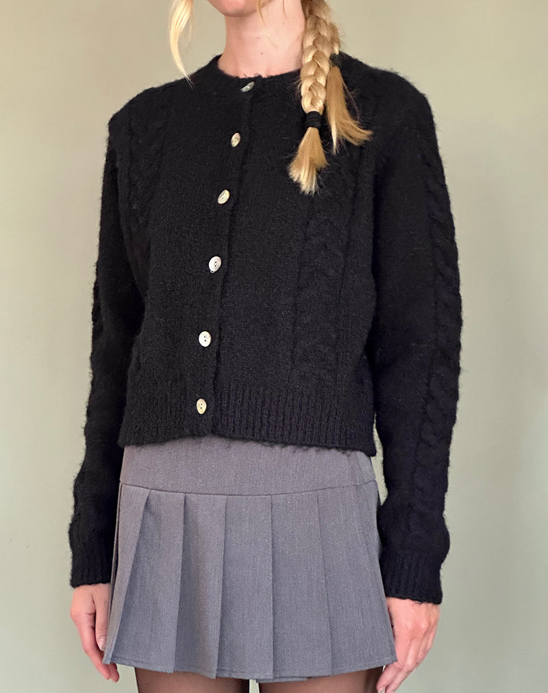 Abelia Cable Knit Cardigan in Black-Nico Sky