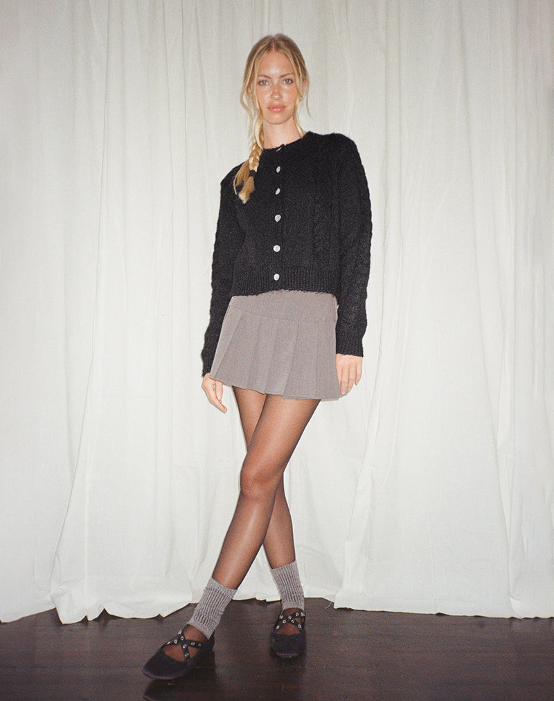 Abelia Cable Knit Cardigan in Black-Nico Sky