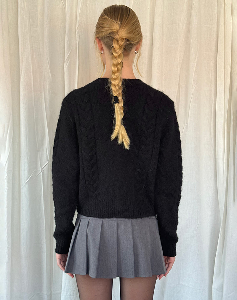 Abelia Cable Knit Cardigan in Black-Nico Sky