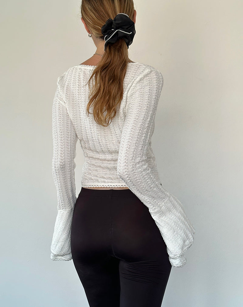 Abella Textured Flute Sleeve Top in Ivory-Nico Sky