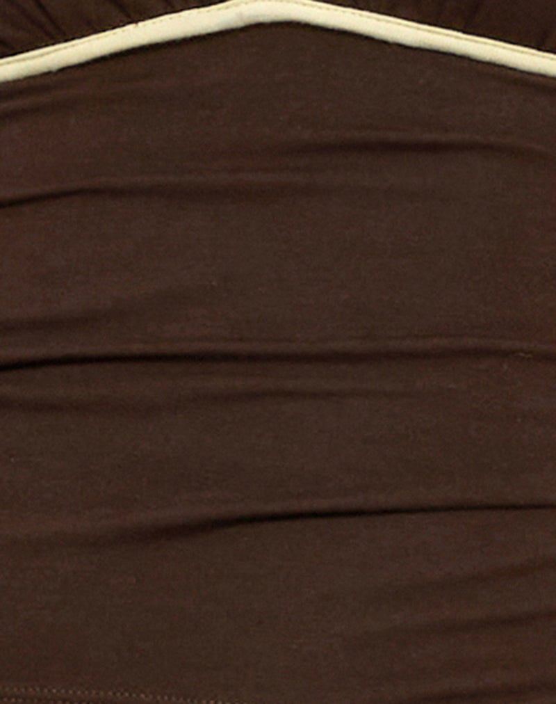 Abeth Halterneck Top in Chocolate Brown with Lemon Piping-Nico Sky