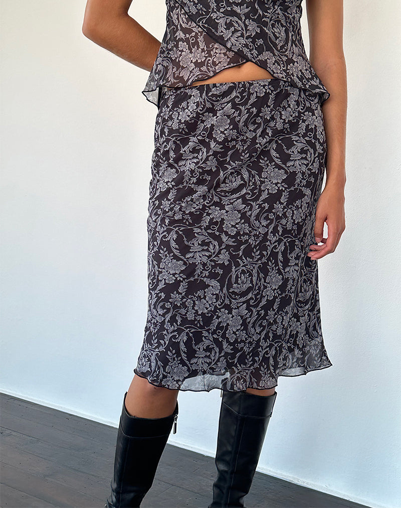Abetzi Midi Skirt in Baroque Black Print-Nico Sky