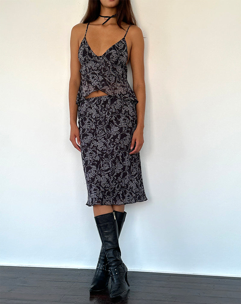 Abetzi Midi Skirt in Baroque Black Print-Nico Sky