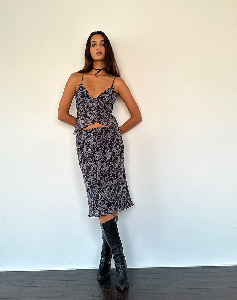 Abetzi Midi Skirt in Baroque Black Print-Nico Sky