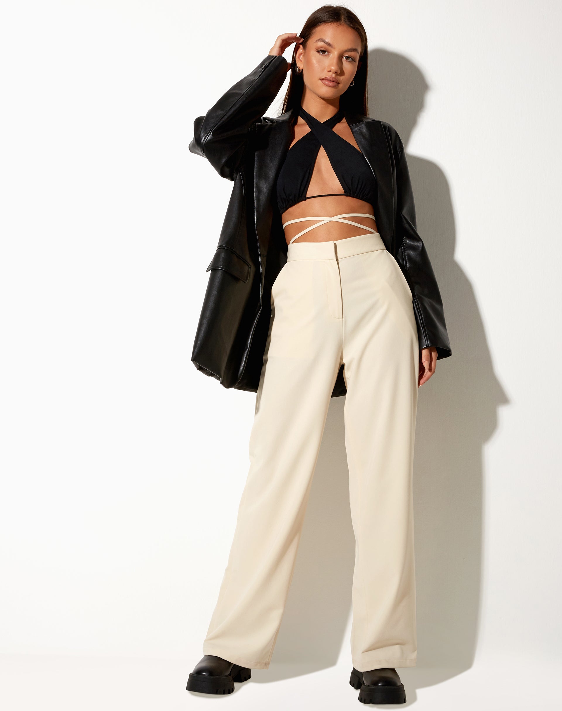 Abner Wide Leg Trouser in Tailoring Cream-Nico Sky