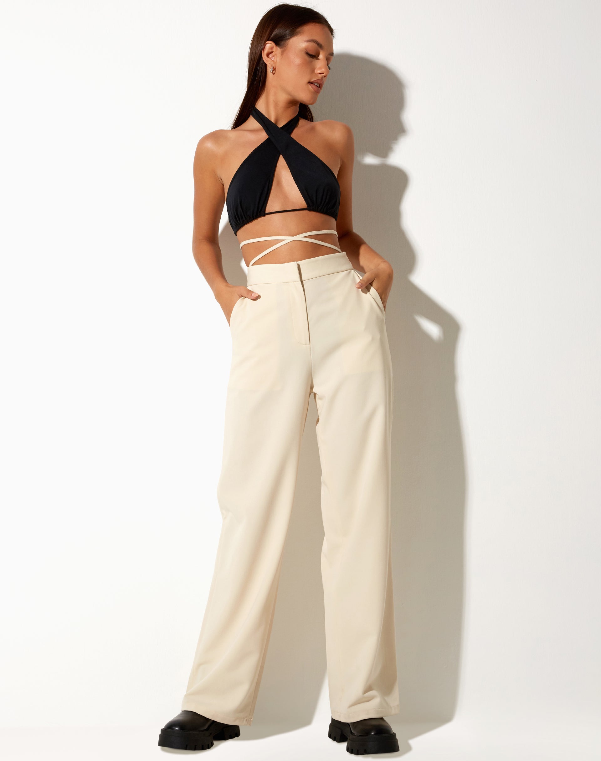 Abner Wide Leg Trouser in Tailoring Cream-Nico Sky