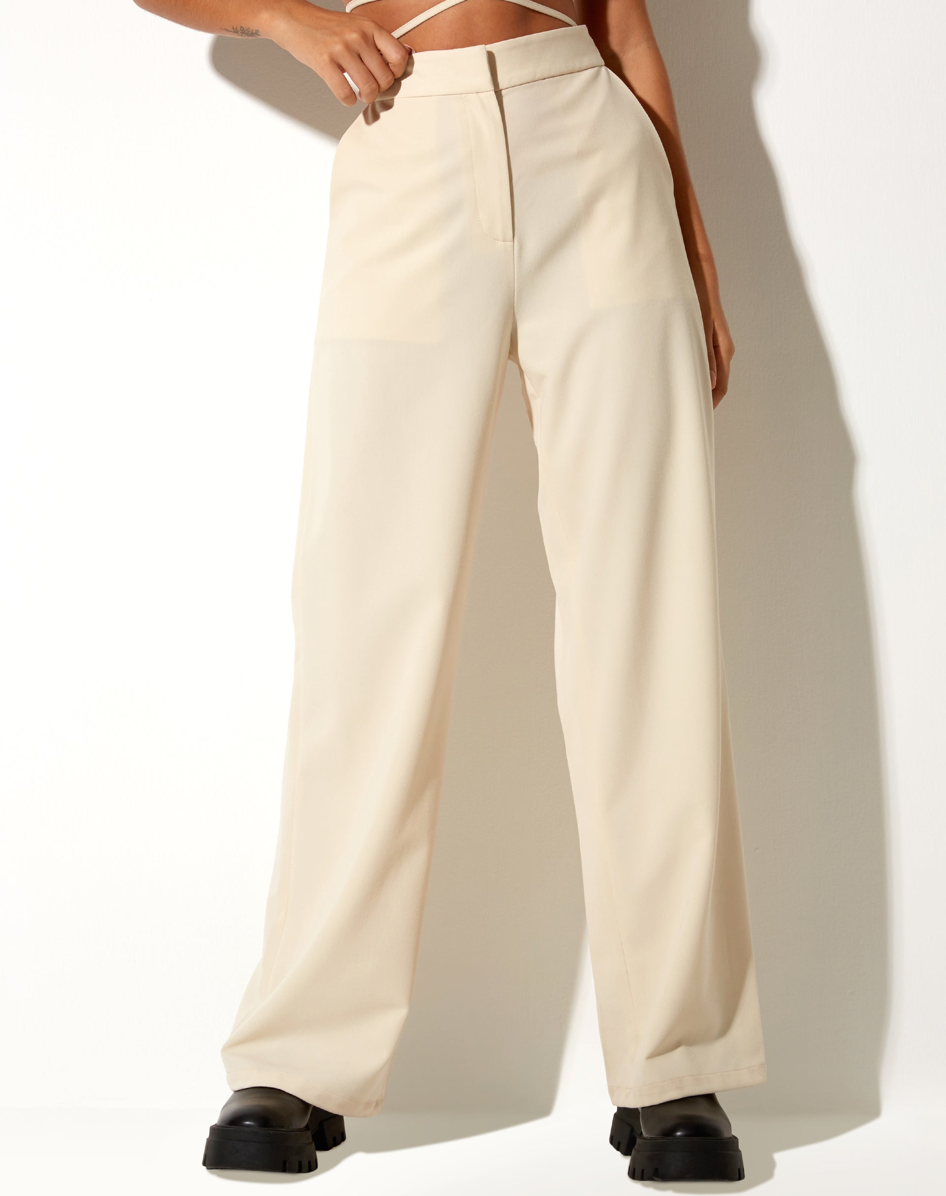 Abner Wide Leg Trouser in Tailoring Cream-Nico Sky