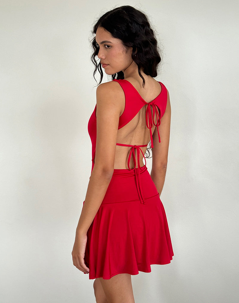 Abreille Open Back Mini Dress in Slinky Red-Nico Sky