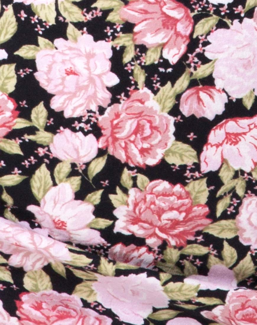 Alvina Bodycon Dress in Bloom Floral Black Base-Nico Sky