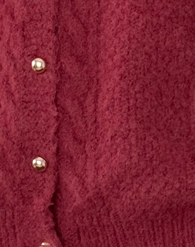 Aceso Cardigan in Brush Knit Burgundy-Nico Sky