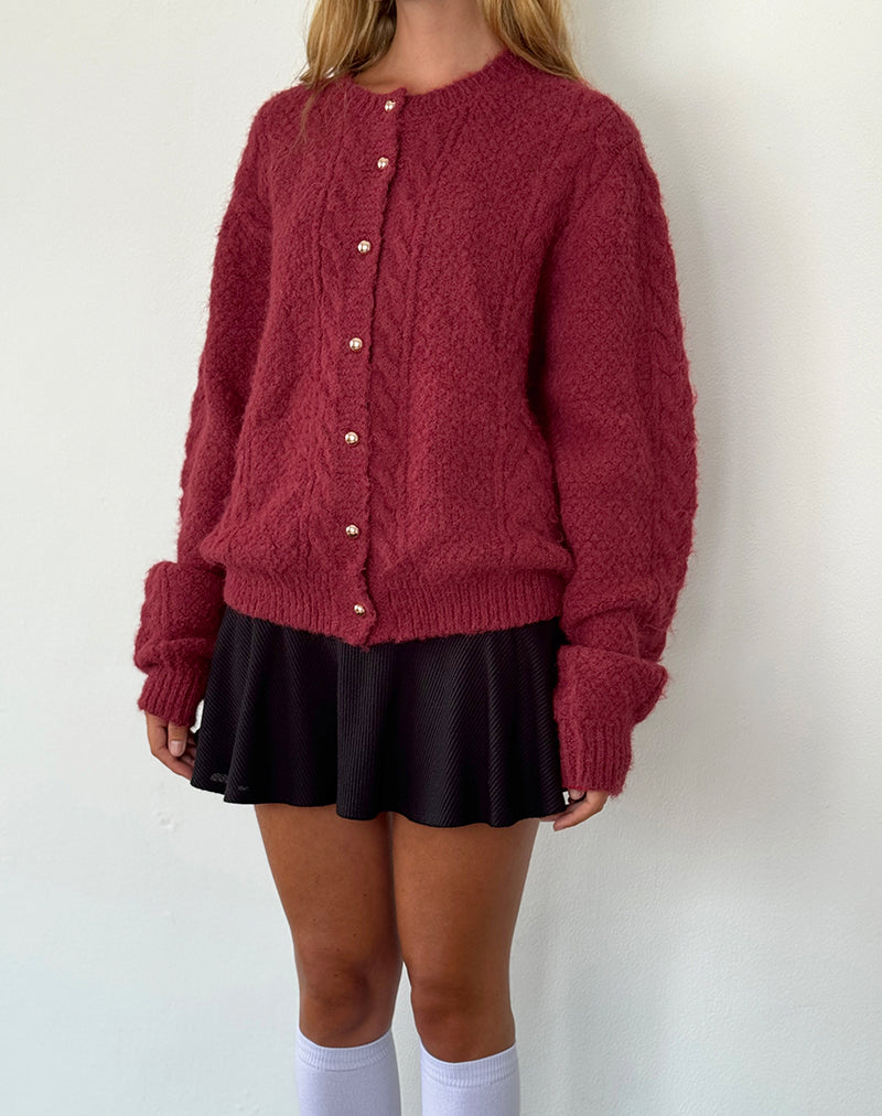 Aceso Cardigan in Brush Knit Burgundy-Nico Sky