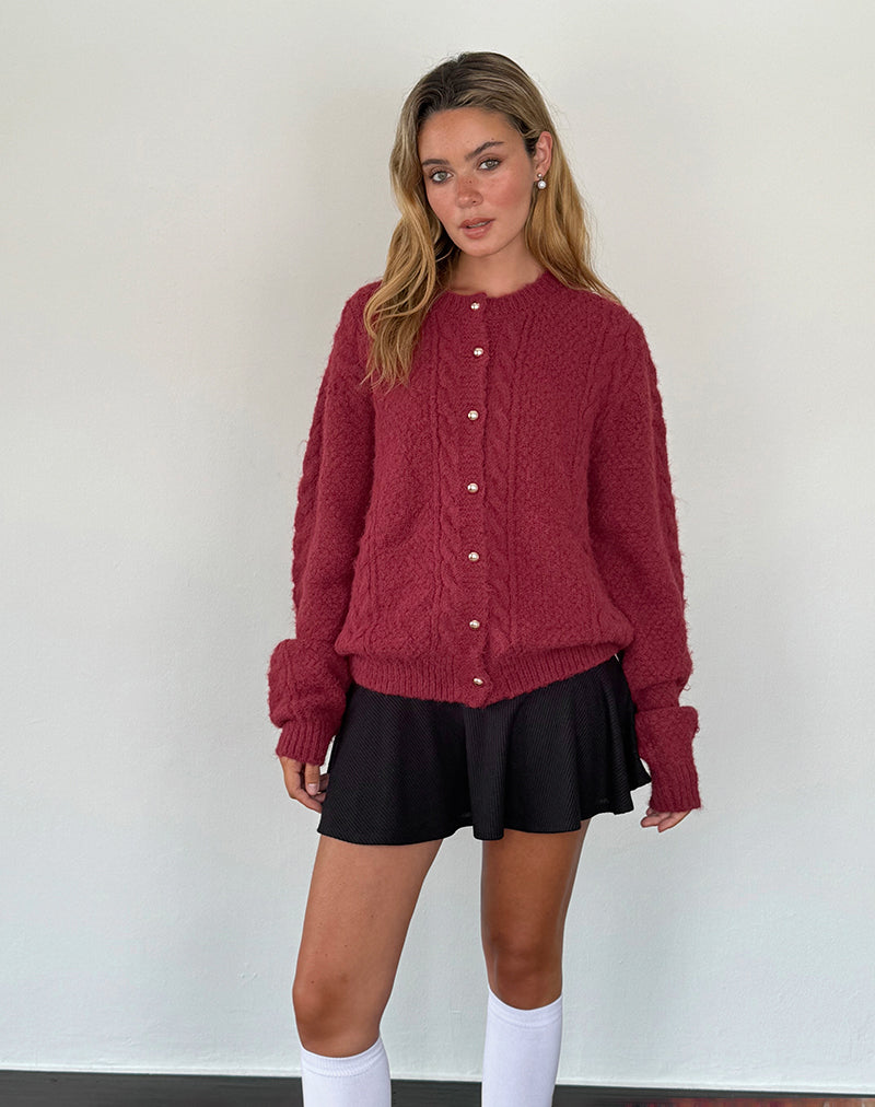 Aceso Cardigan in Brush Knit Burgundy-Nico Sky