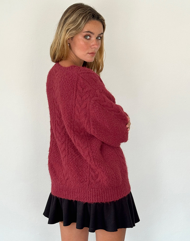 Aceso Cardigan in Brush Knit Burgundy-Nico Sky