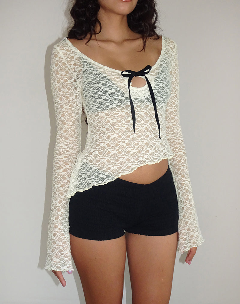 Adas Unlined Long Sleeve Top in Lace Ivory-Nico Sky