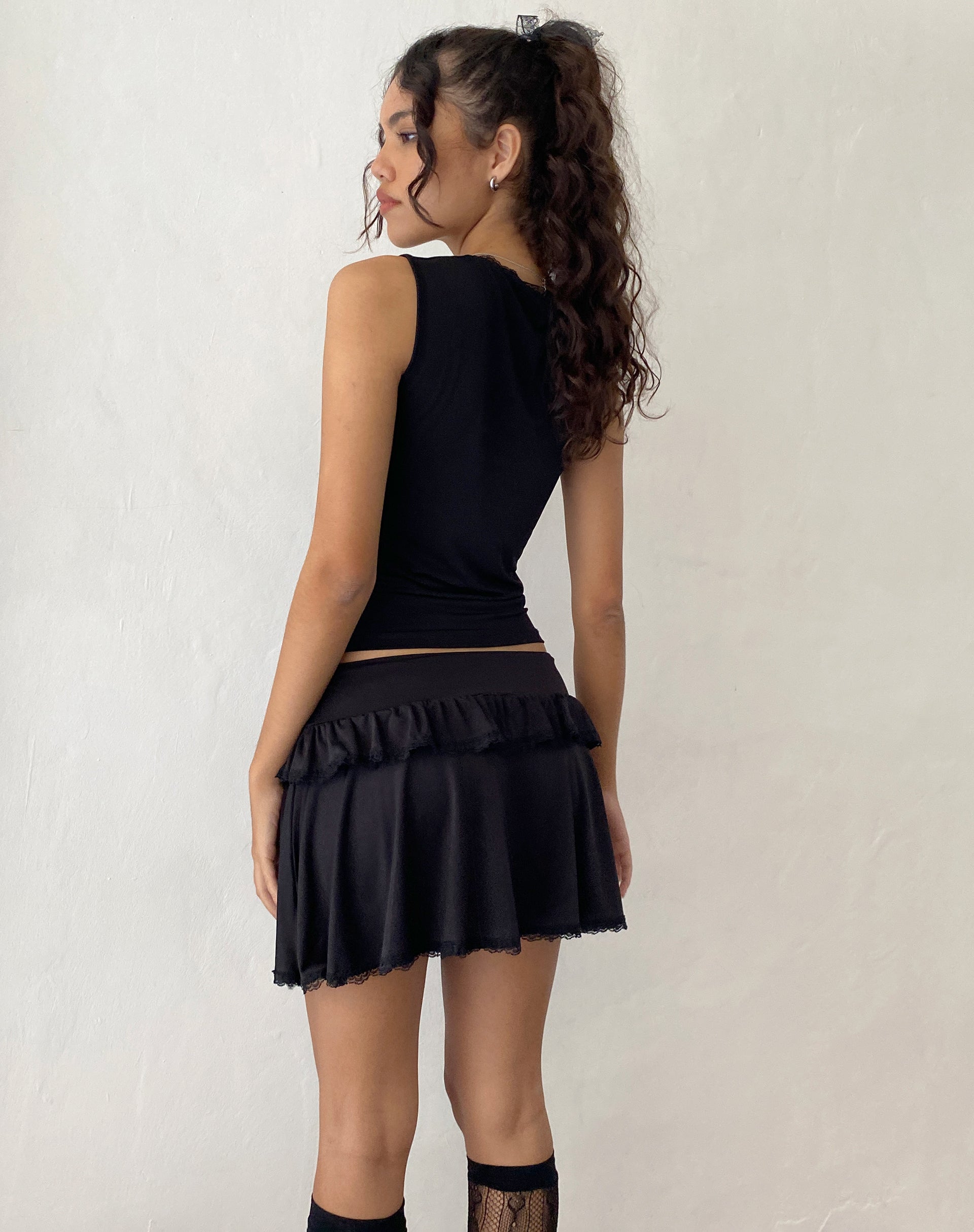 Addalyn Lace Trim Mini Skirt in Black-Nico Sky