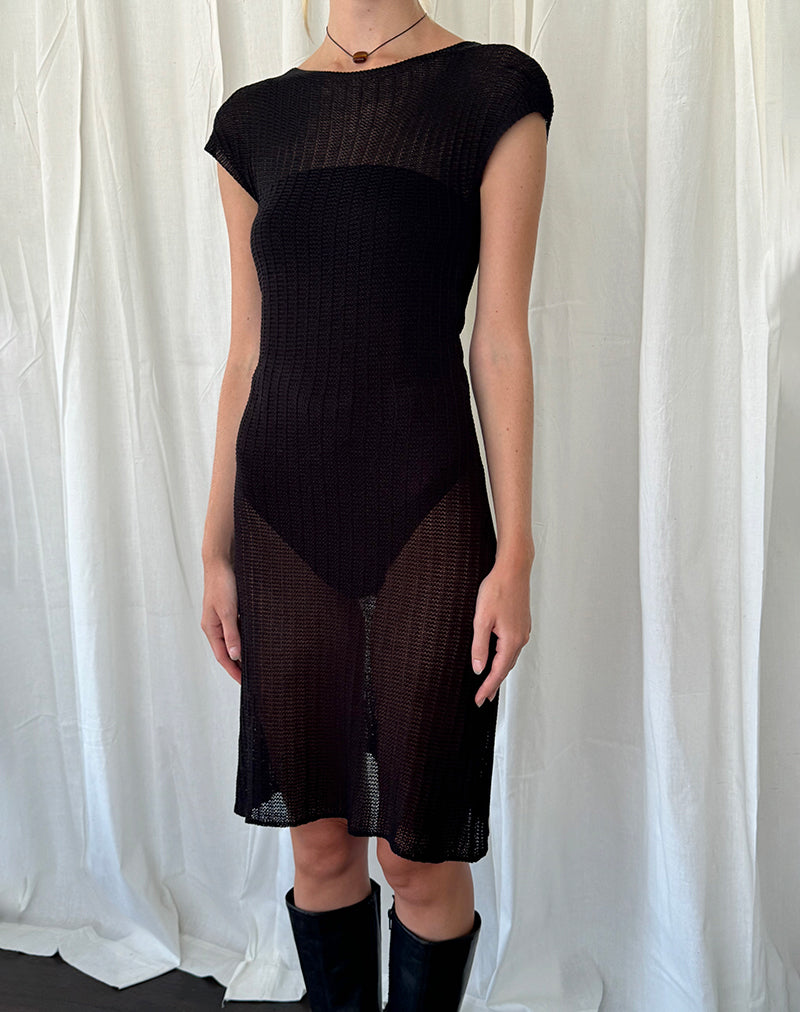 Adeline Midi Dress in Wide Rib Knit Black-Nico Sky