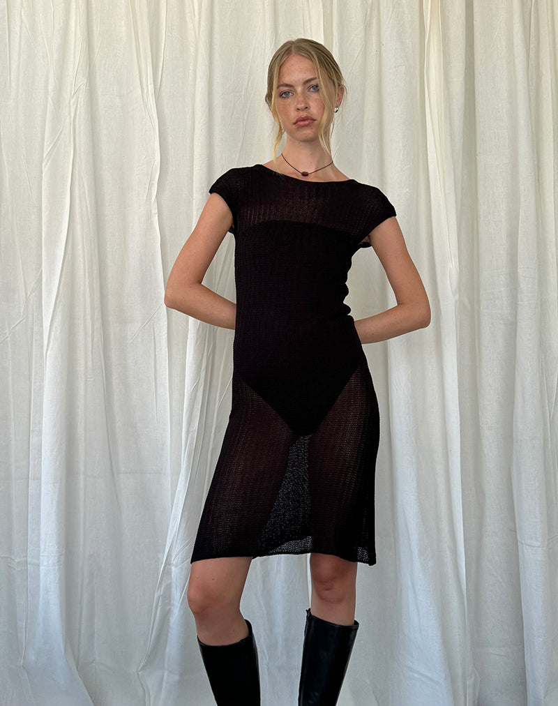 Adeline Midi Dress in Wide Rib Knit Black-Nico Sky