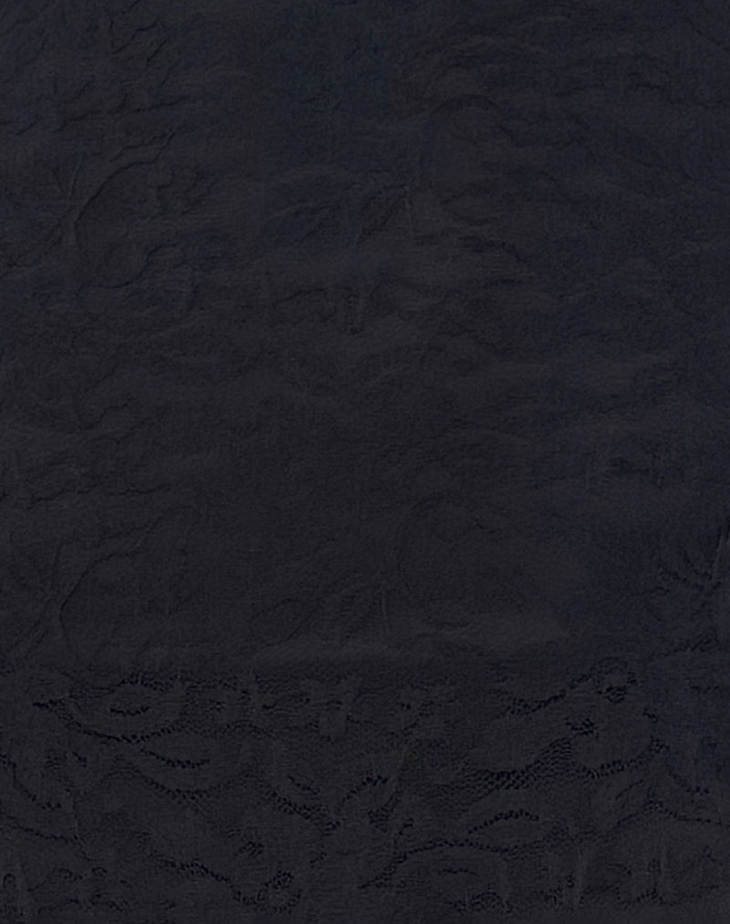 Adeliza Asymmetric Midi Dress in Floral Lace Jet Black-Nico Sky